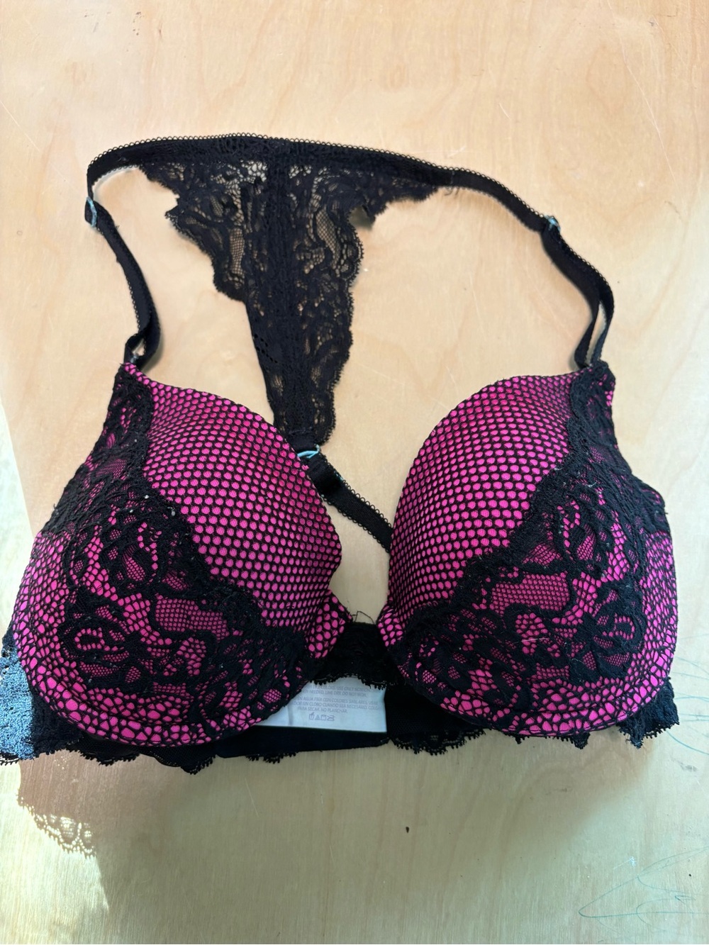 Secret Treasures Pink Black Lace Bra 34C Back Clasp Underwire Cupped